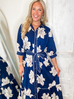 Load image into Gallery viewer, Closing In Navy Floral Midi Dress
