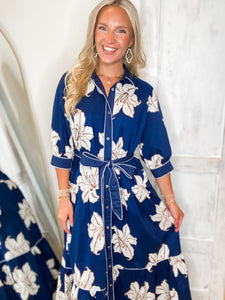 Closing In Navy Floral Midi Dress
