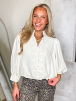 Load image into Gallery viewer, Cream Faux Button Bubble Blouse
