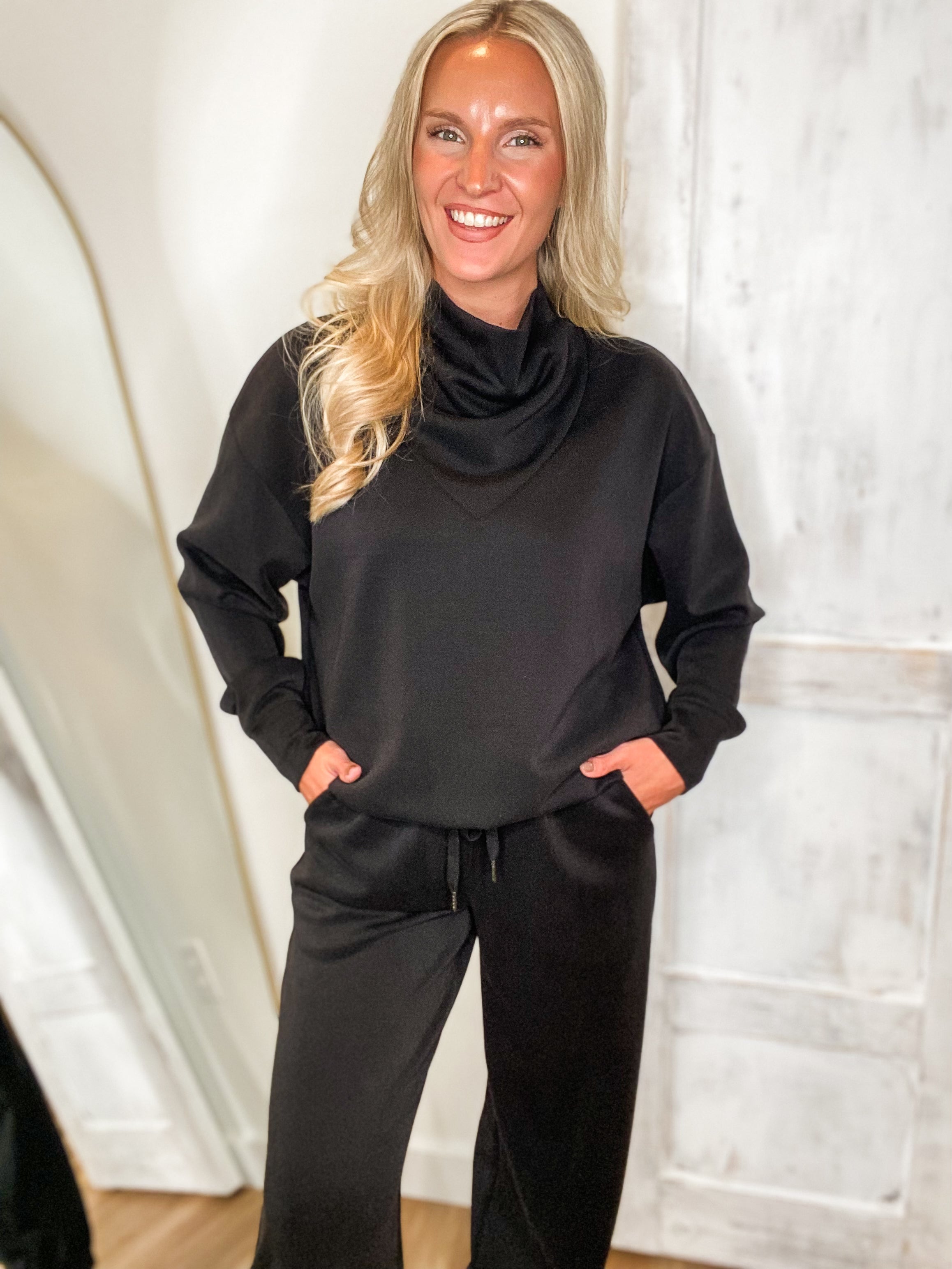Set The Tone Black Modal Pullover & Jogger Pant Set