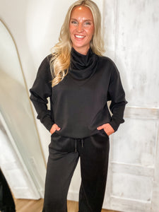 Set The Tone Black Modal Pullover & Jogger Pant Set