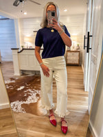 Load image into Gallery viewer, Oat &amp; Navy Pin Stripe Cropped Pant
