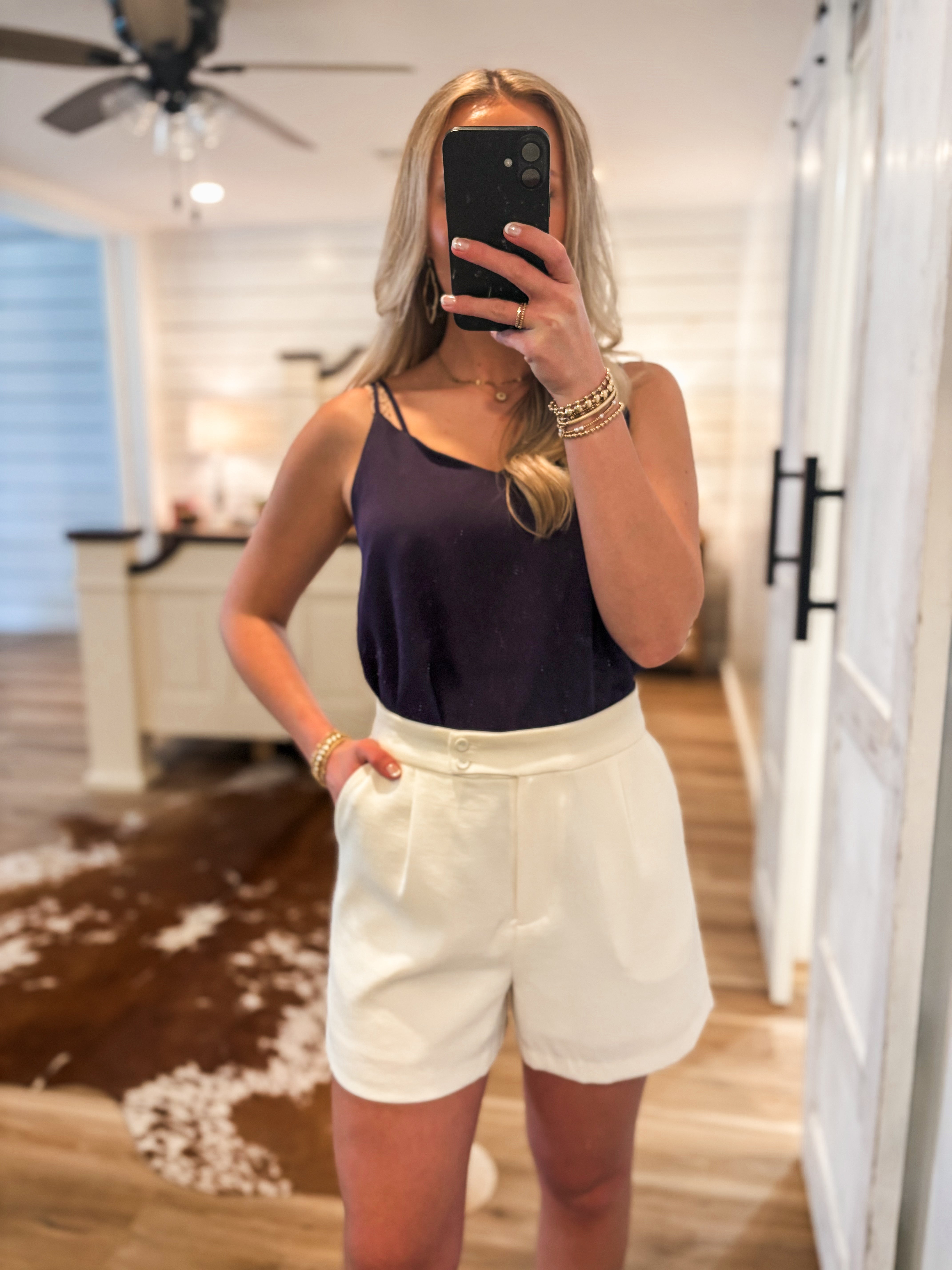 The Reason Off White Trouser Shorts