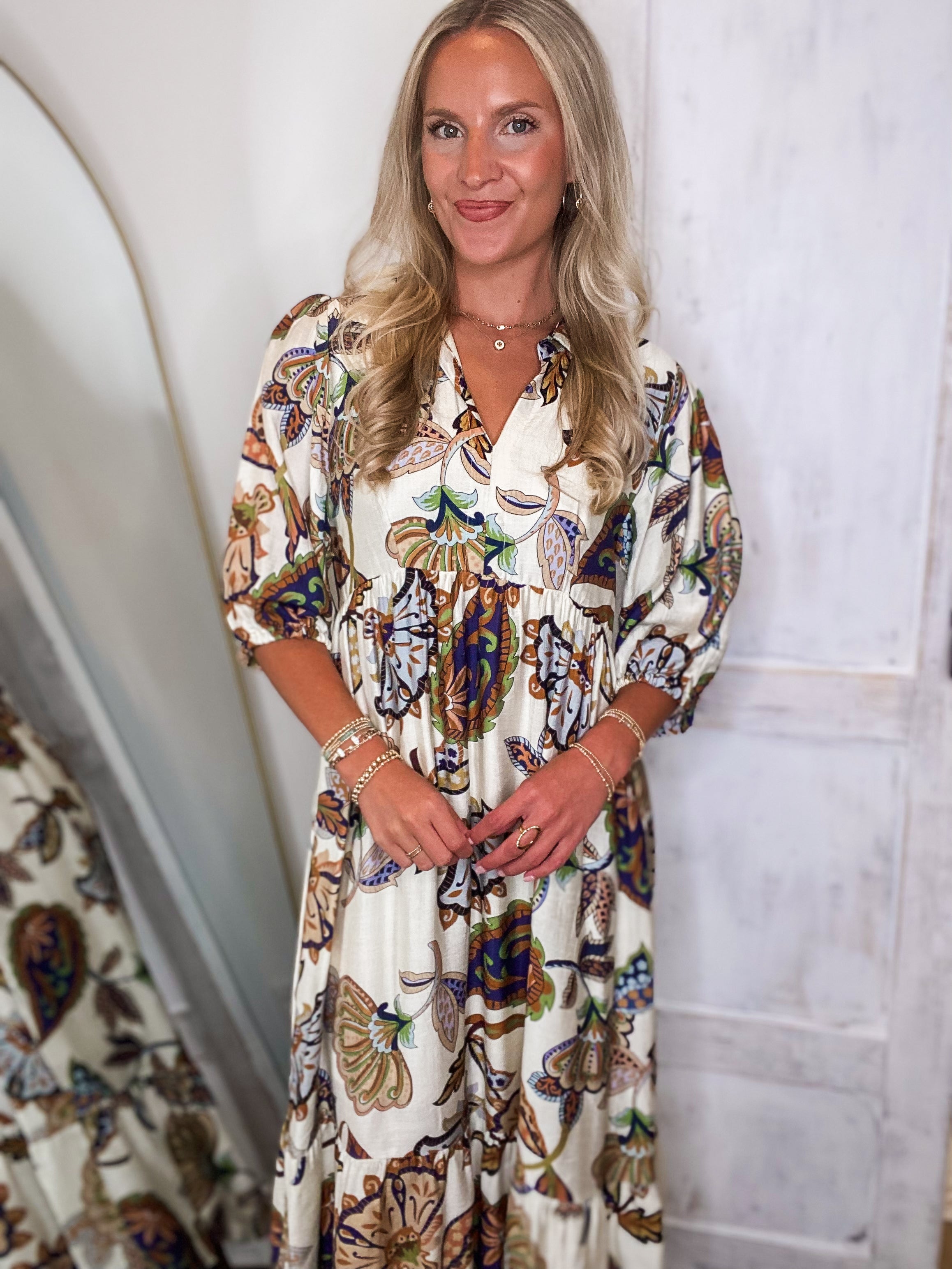 Here For It Navy Multi Paisley Midi Dress