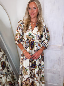 Here For It Navy Multi Paisley Midi Dress