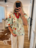 Load image into Gallery viewer, Letting Go Light Blue Floral THML Blouse
