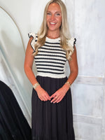 Load image into Gallery viewer, Trusting In You Ivory &amp; Black Knit Midi Dress
