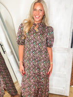 Load image into Gallery viewer, Seeing Now Brown Multi Floral Button Down Midi Dress
