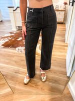 Load image into Gallery viewer, Black Pintuck Cropped Wide Leg Vervet Denim
