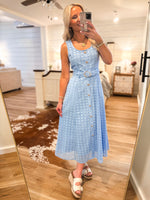 Load image into Gallery viewer, New To Town Blue Eyelet Midi Dress
