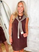Load image into Gallery viewer, Take Me Out Brown Luxe Mini Dress

