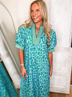 Load image into Gallery viewer, About Time Blue Leopard Contrast Maxi Dress

