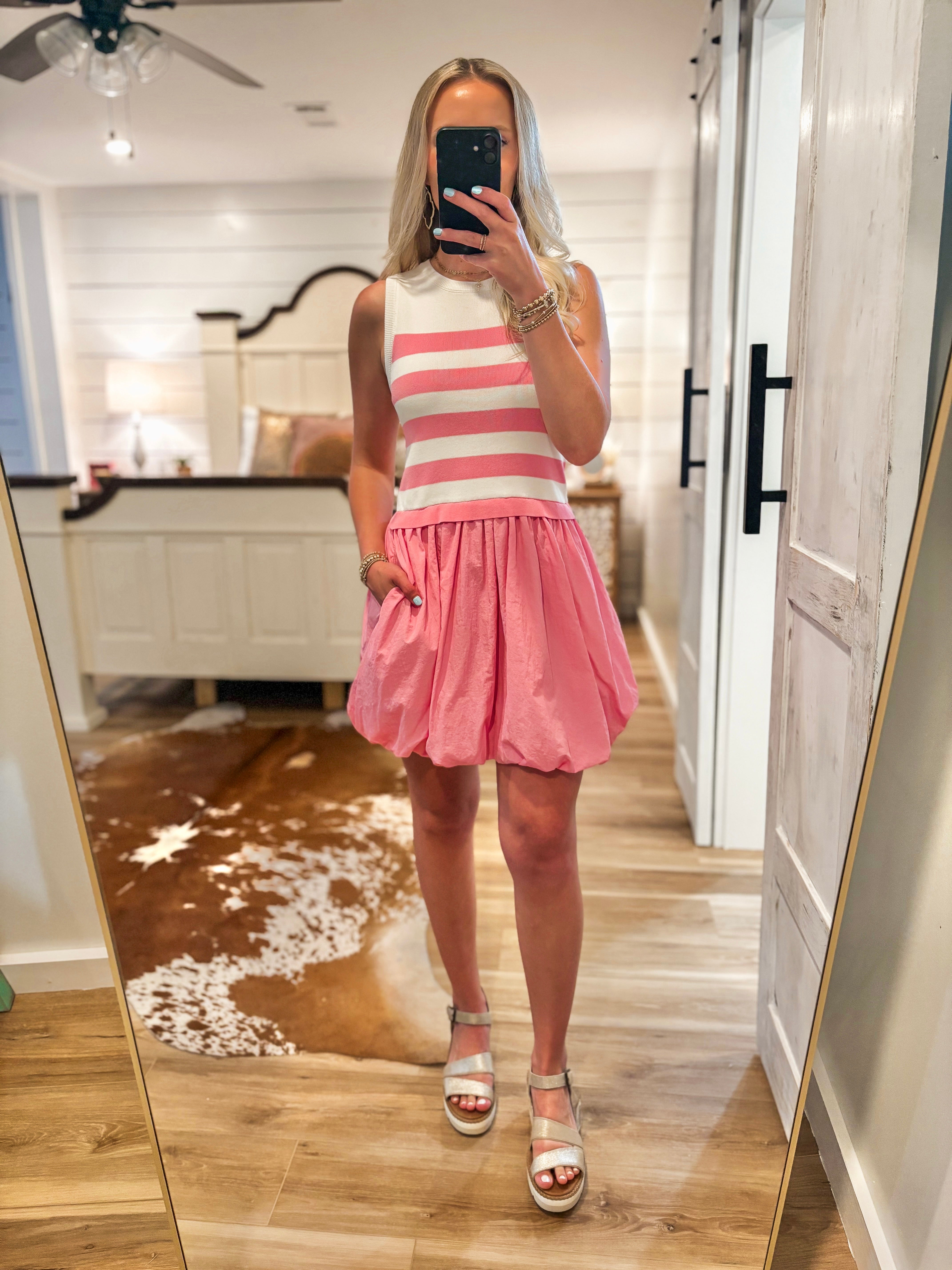Better Days Pink Striped Mini Bubble Dress