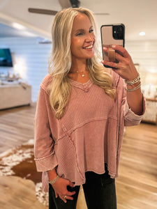 Time For It Mauve Mineral Washed Easel Blouse