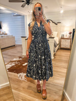 Load image into Gallery viewer, Here For This Navy Floral Front Zip Midi Dress
