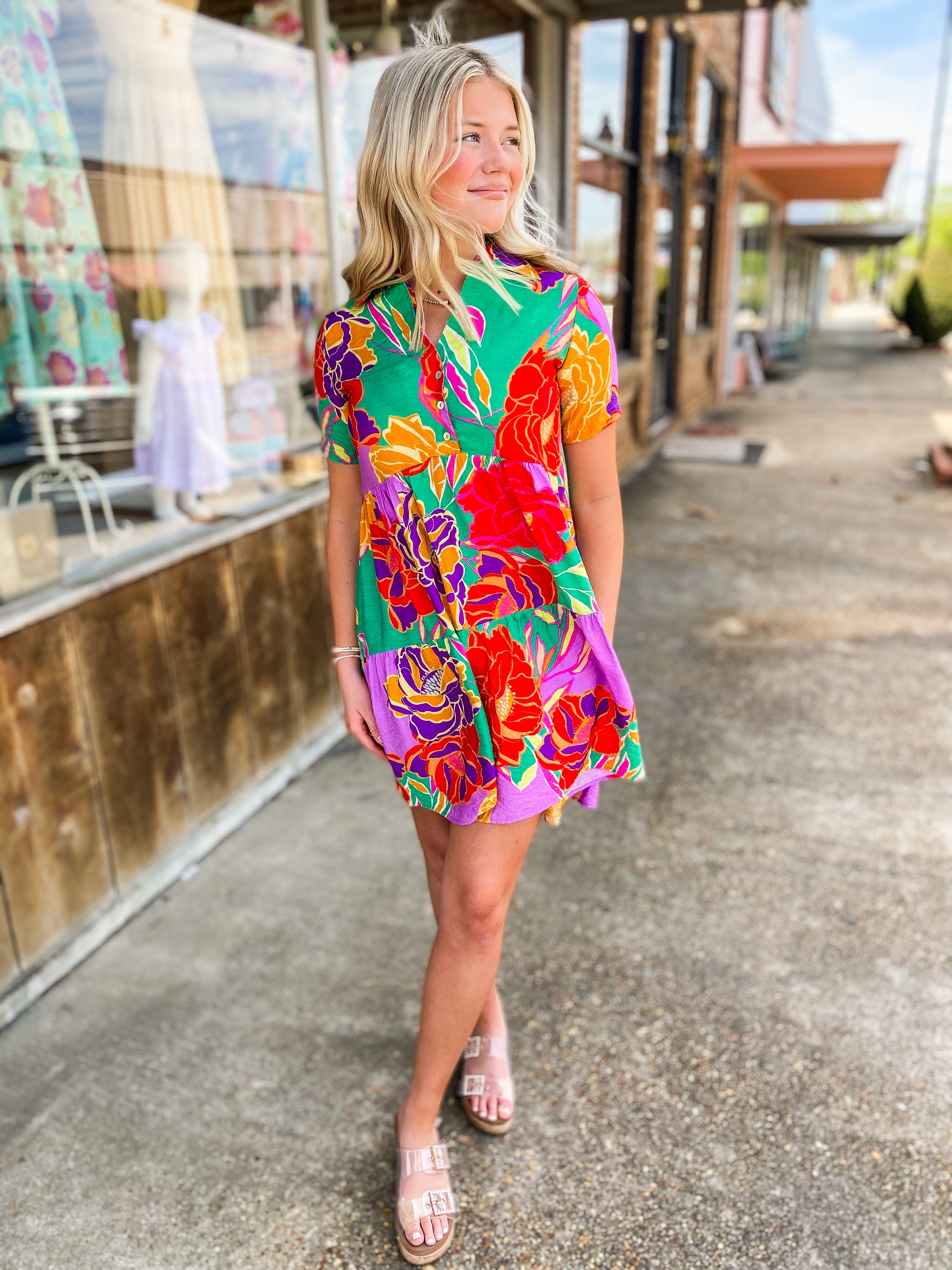 Lovely Styles Kelly Green Floral Dress