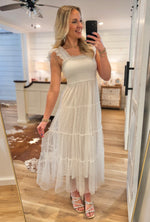 Load image into Gallery viewer, Good Outcome White Tulle Midi Dress
