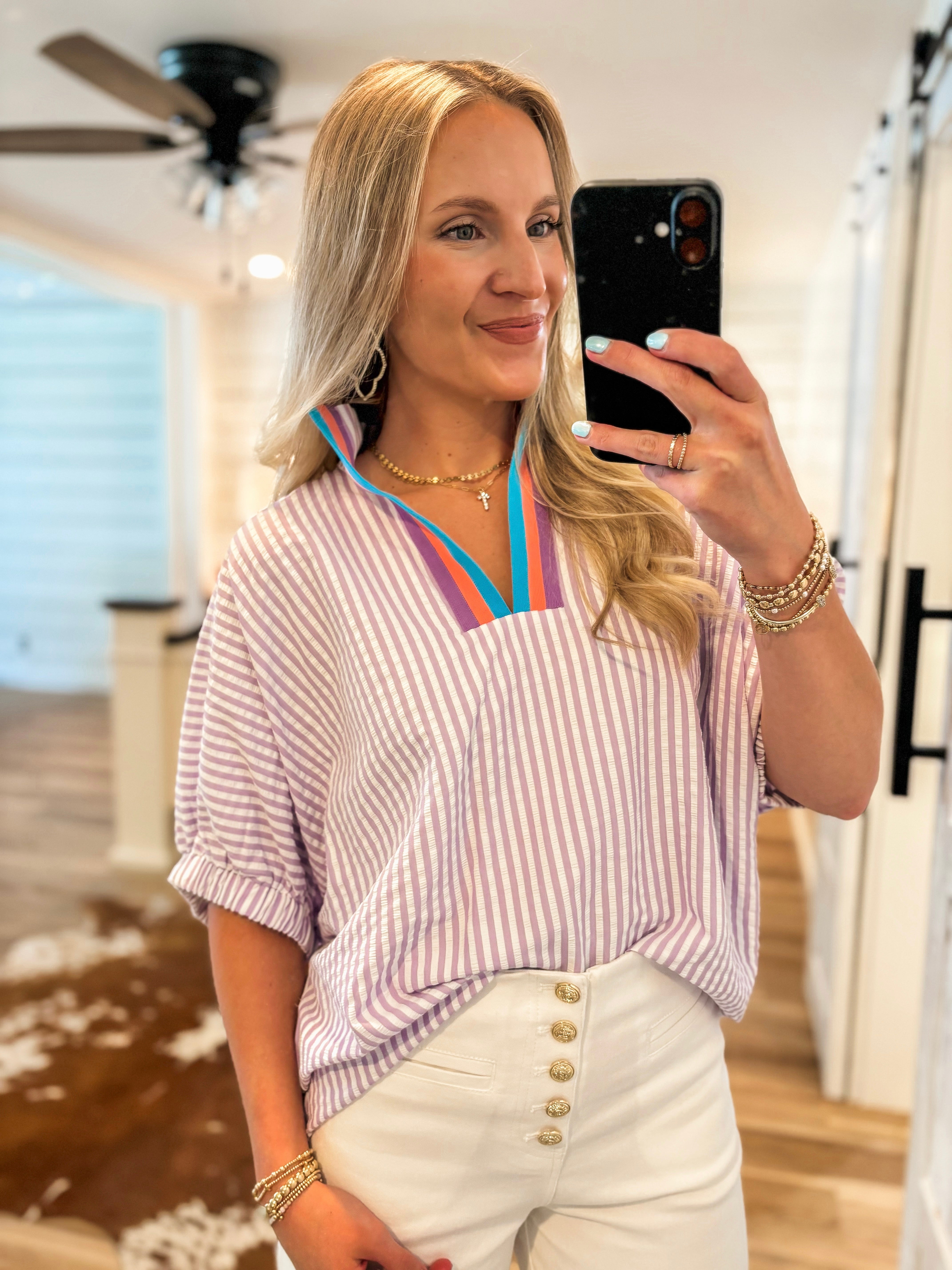 Loving Me Lavender Stripe Contrast Blouse