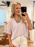 Load image into Gallery viewer, Loving Me Lavender Stripe Contrast Blouse
