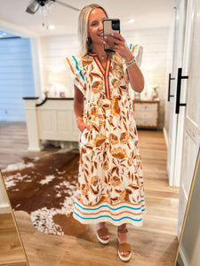 A Day Out Ivory & Rust Floral Midi Dress