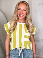 Load image into Gallery viewer, Hey There Lime Striped Pocket Blouse
