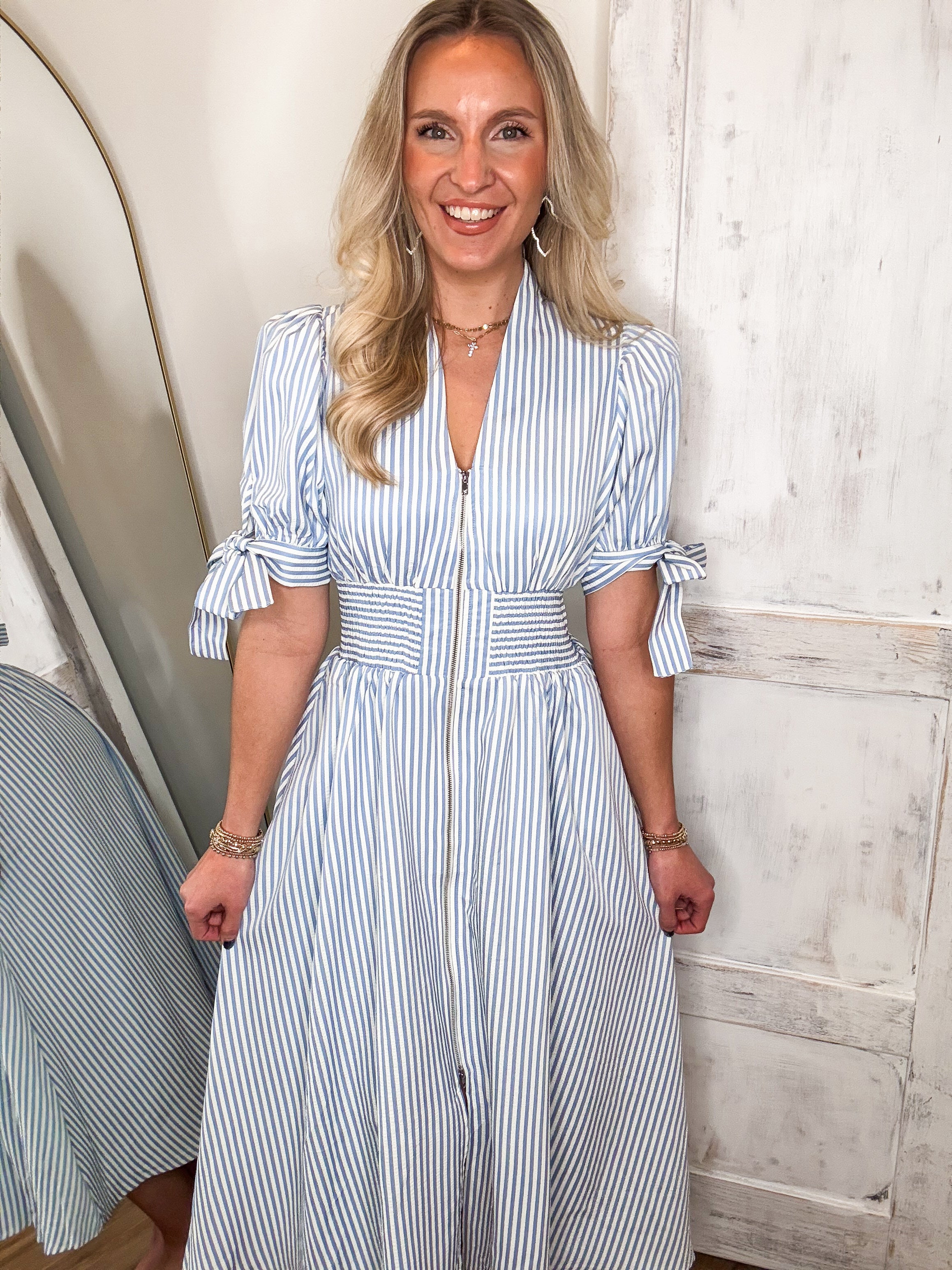 When You Know Powder Blue Stripe Midi Dress