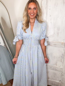 When You Know Powder Blue Stripe Midi Dress