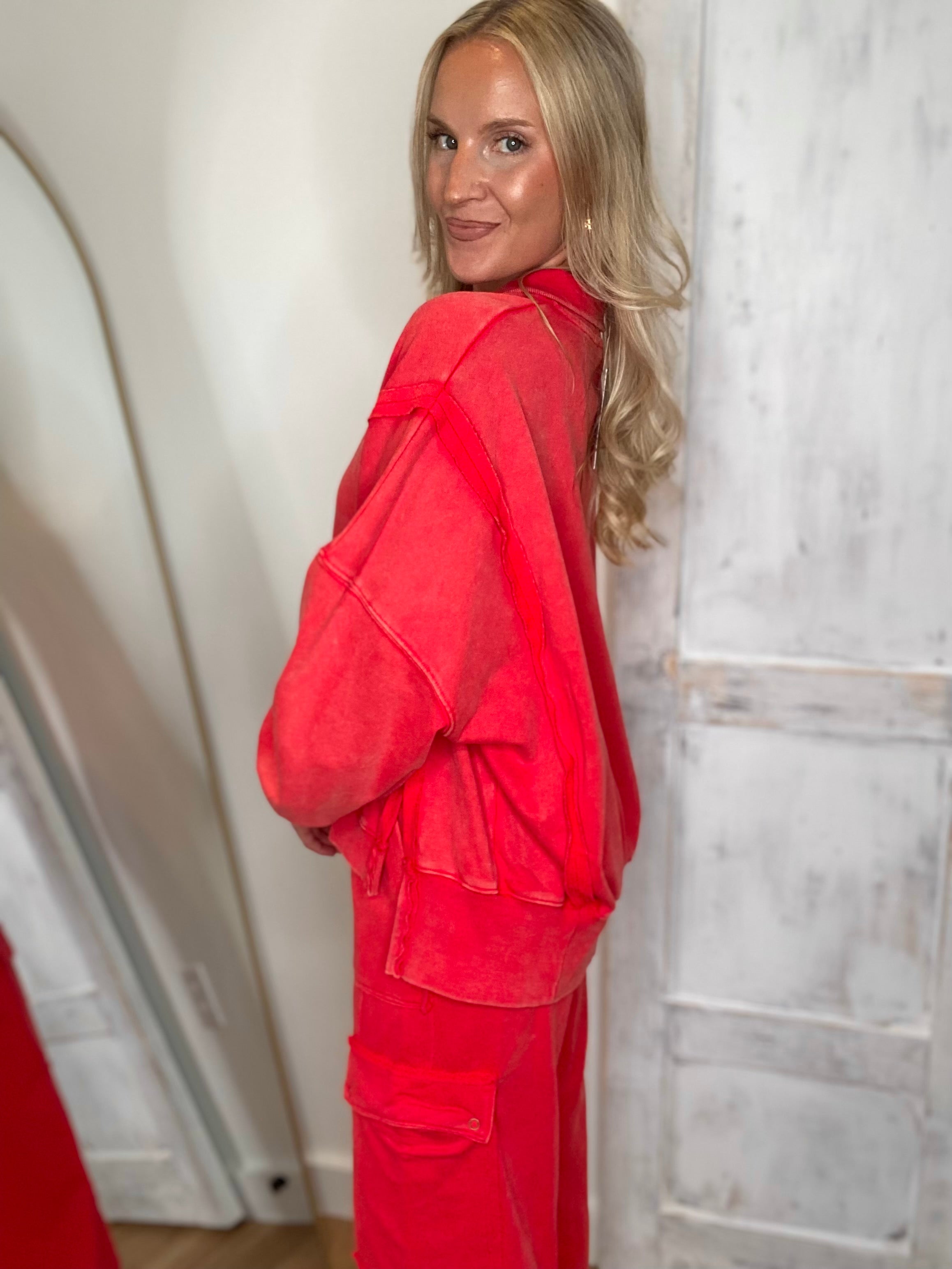 All In Red Pullover & Cargo Lounge Pant Set
