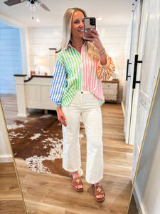 Want You To Know Stripe Color Block Button Down Blouse
