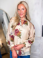 Load image into Gallery viewer, Here Now Ecru Floral Button Up Blouse
