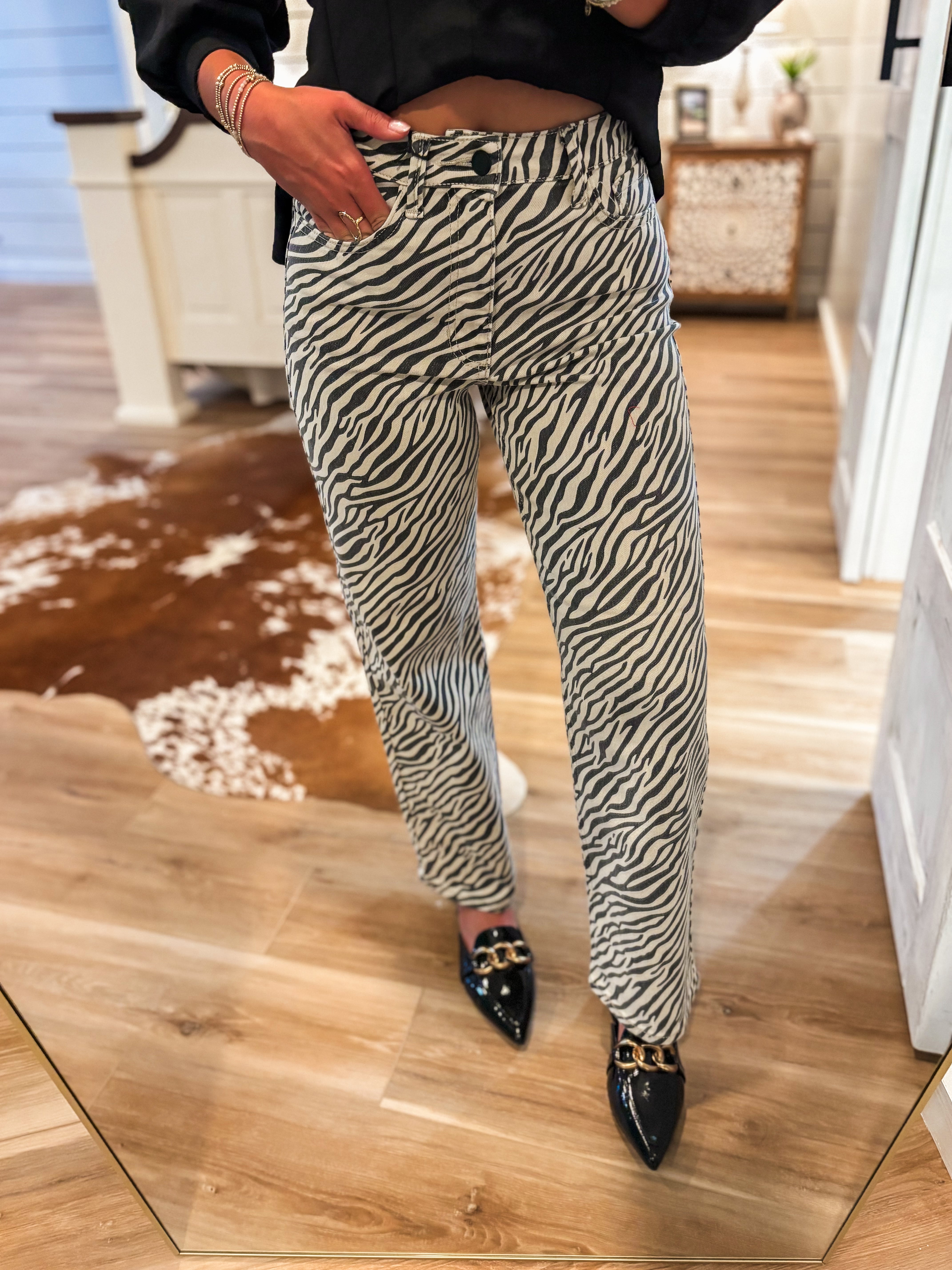 Fun Time Vintage Zebra Straight Just Black Denim