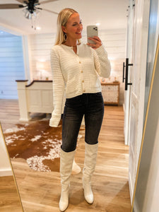 Up In Class Gold Button Down Ivory Cardigan