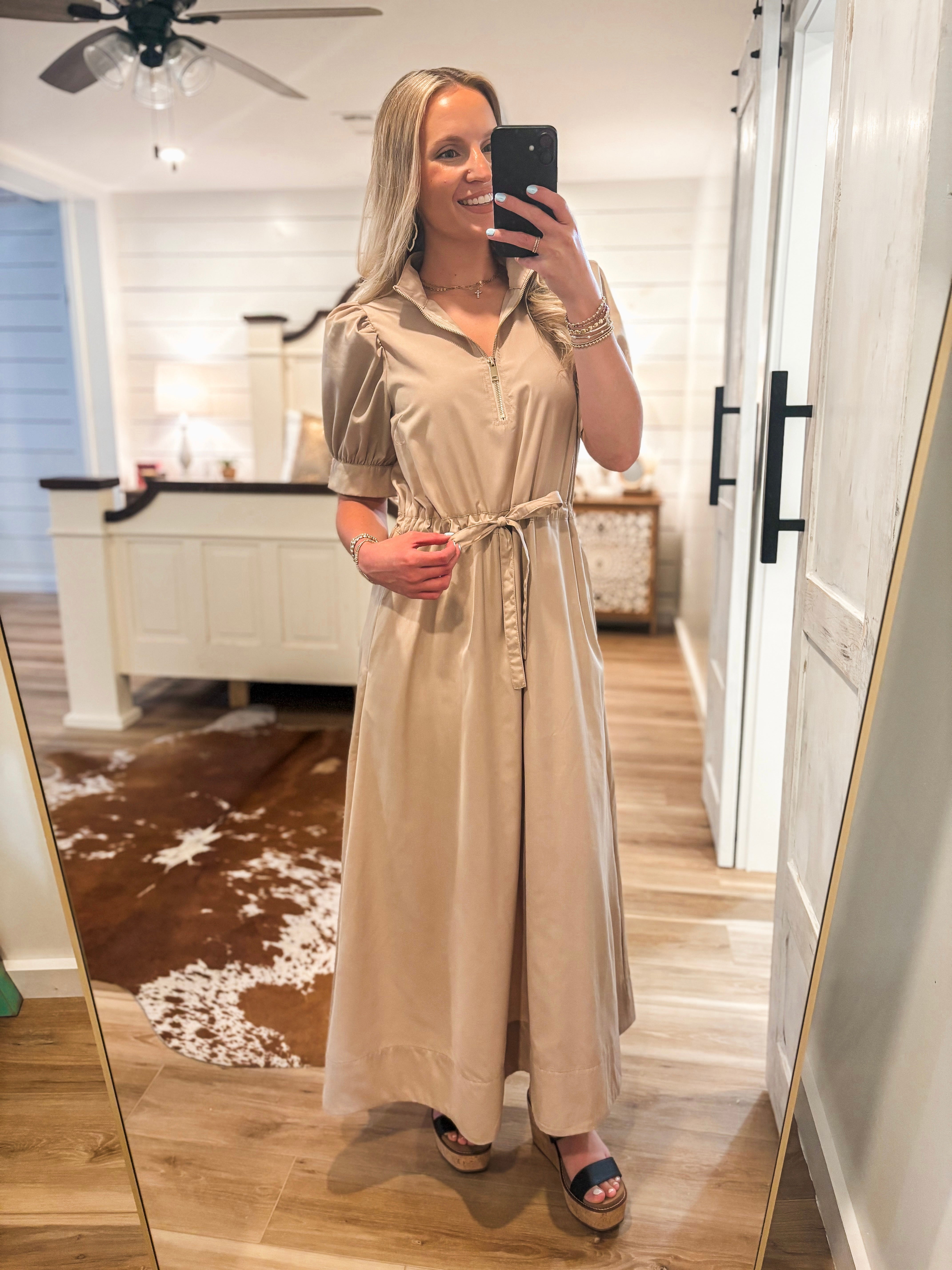 Know My Name Taupe Midi Dress