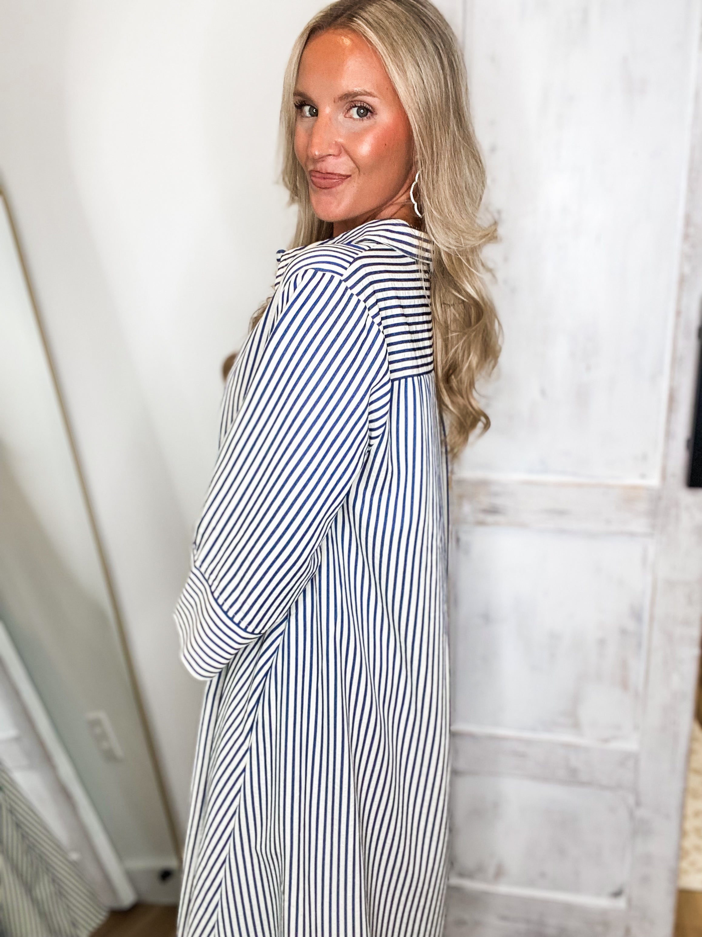 Long Distance Indigo Stripe Maxi Dress