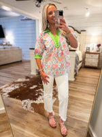 Load image into Gallery viewer, What Else Light Blue Floral Contrast Blouse
