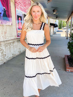 Load image into Gallery viewer, Saturday Out Ivory &amp; Black Ric Rac Midi Dress
