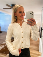 Load image into Gallery viewer, Up In Class Gold Button Down Ivory Cardigan
