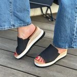 Load image into Gallery viewer, TOMS Diana Wedge Mule Sandal - Black Leather
