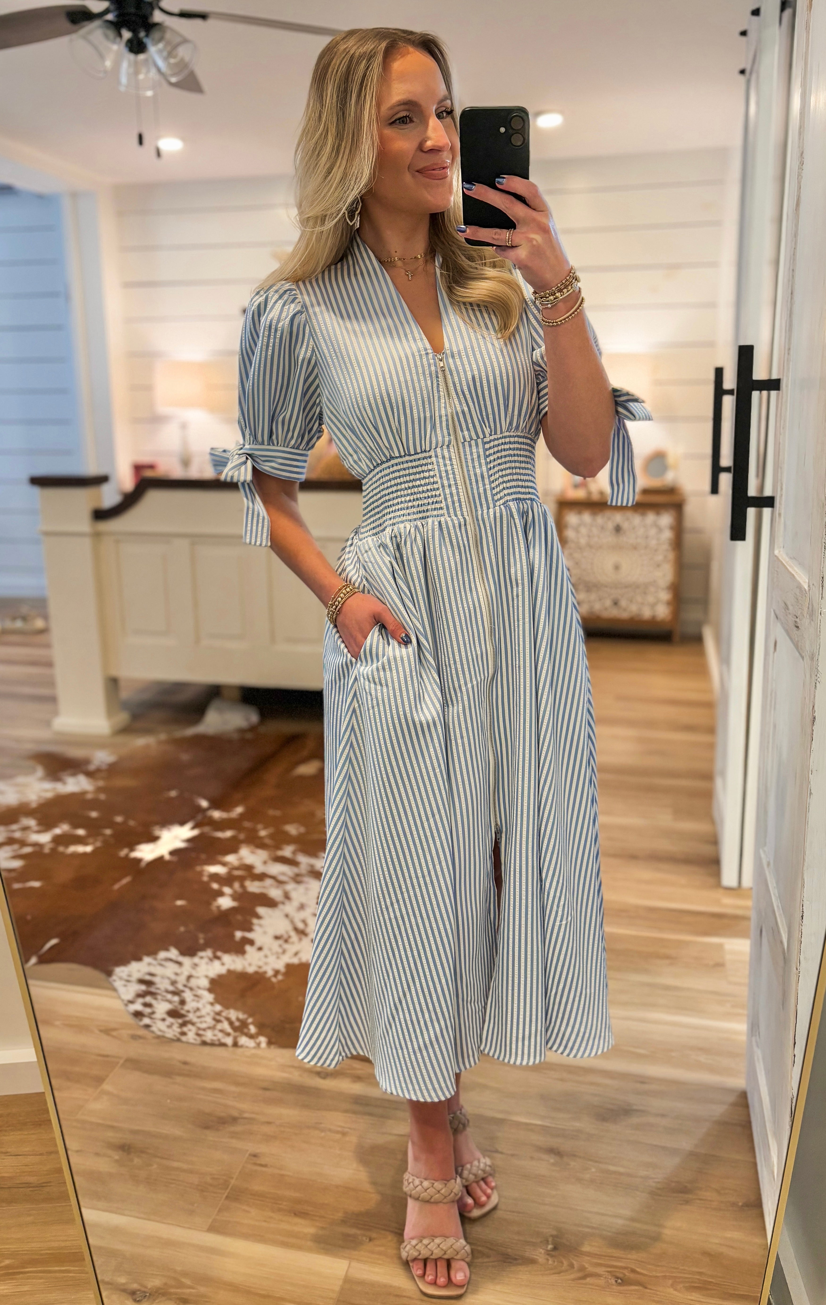 When You Know Powder Blue Stripe Midi Dress