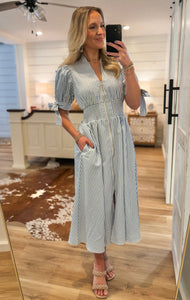 When You Know Powder Blue Stripe Midi Dress