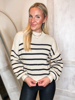 Load image into Gallery viewer, Front Of The Line Ivory &amp; Black Stripe Sweater
