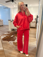 Load image into Gallery viewer, All In Red Pullover &amp; Cargo Lounge Pant Set
