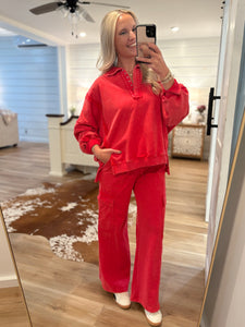All In Red Pullover & Cargo Lounge Pant Set