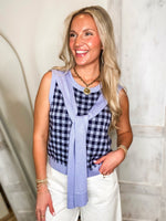Load image into Gallery viewer, Always There Navy/Lt Blue Gingham Sleeveless Sweater
