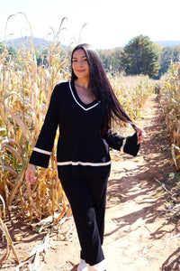 Lesson Learned Black Contrast Knit Sweater