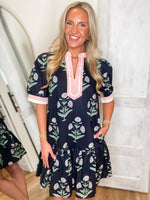 Load image into Gallery viewer, Walking By Navy/Blush Contrast Floral Mini Dress
