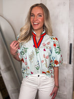 Load image into Gallery viewer, Letting Go Light Blue Floral THML Blouse
