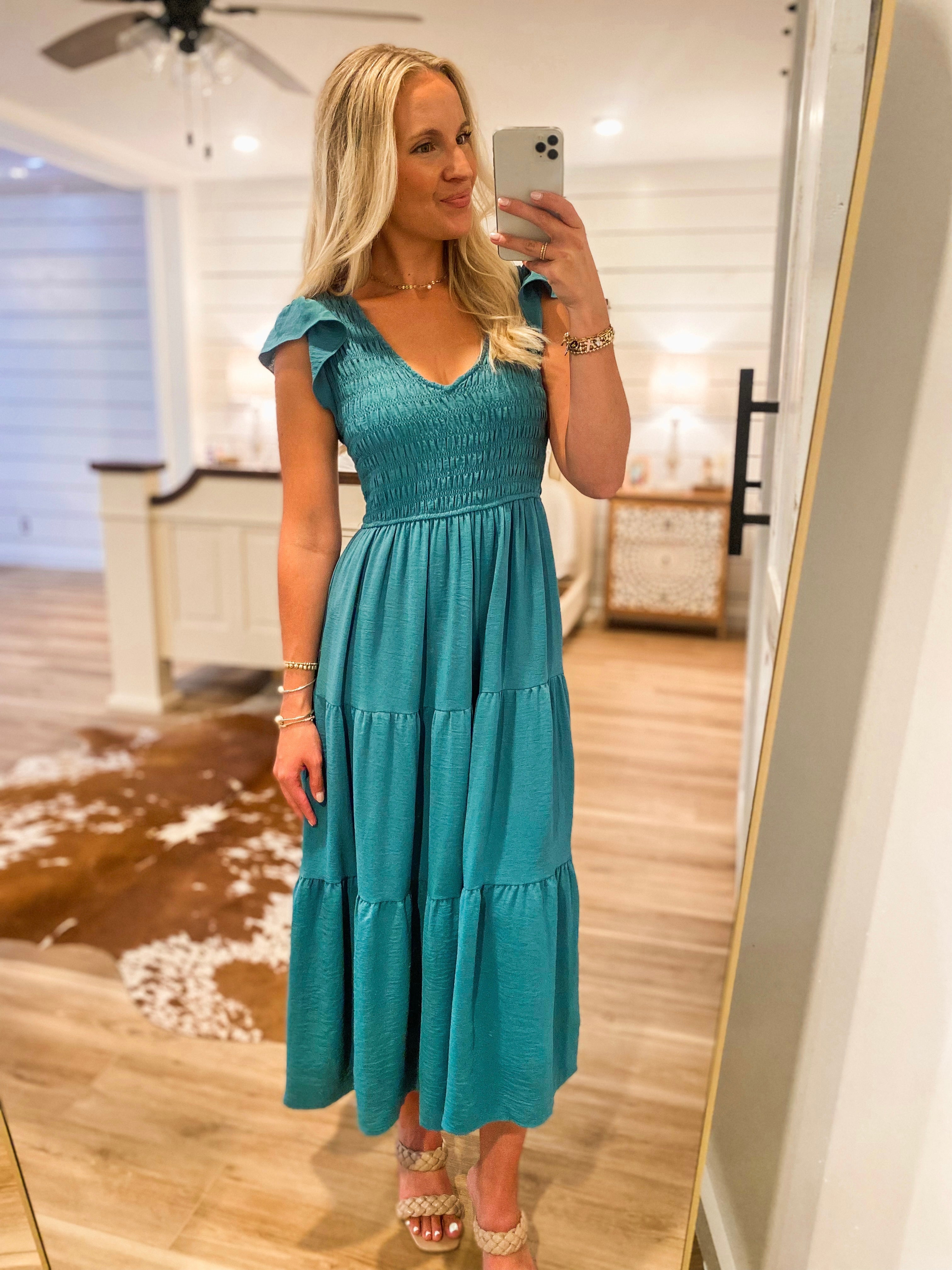 Take My Chance Teal Midi Dress