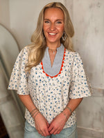 Load image into Gallery viewer, Better Side Ivory Floral Contrast Eyelet Blouse

