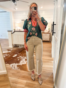 Subtle Moment Teal Floral Blouse